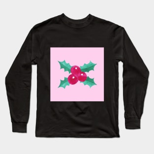 Pink Seasonal Holly Berries Long Sleeve T-Shirt